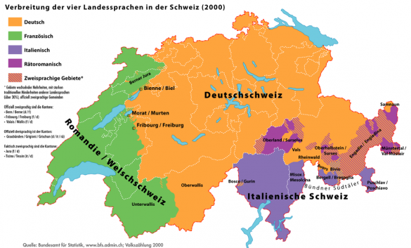 Info-Grafik: Verbreitung der vier Landessprachen in der Schweiz